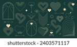 Abstract minimalist love symbols in line art style. Valentine