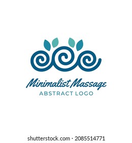 Logotipo De Masaje Resumen Y Minimalista Con Logo De Ondas Y Hojas. Icono. Vector