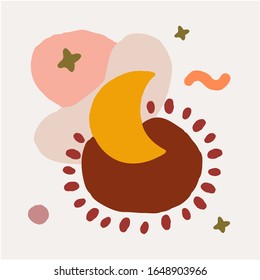 Abstract minimalist modern vector illustration with different shapes. Moon and sun with clouds