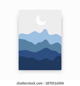 Abstract minimalist mountain poster. Boho landscape art print, nature wall decor contemporary aesthetic style. Vector illustration