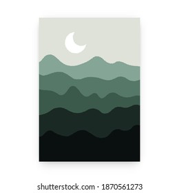 Abstract minimalist mountain poster. Boho landscape art print, nature wall decor contemporary aesthetic style. Vector illustration