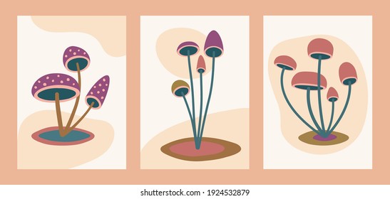 Abstract minimalist mushroom art, modern mushroom wall decor