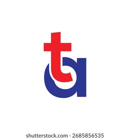 Abstract Minimalist Overlapping Monogram Logo Vector Design. Modern Geometric Red 'T' and Cross Symbol Interlocked with Blue 'C' or 'G' for Technology and Healthcare Branding.