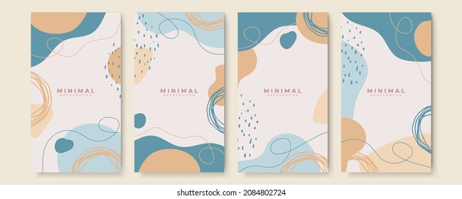 Abstract minimalist pink brown tan earth tone pastel color background for story social media template with floral, liquid, blob, organic shapes, hand drawn texture, brush, wave. Vector illustration.