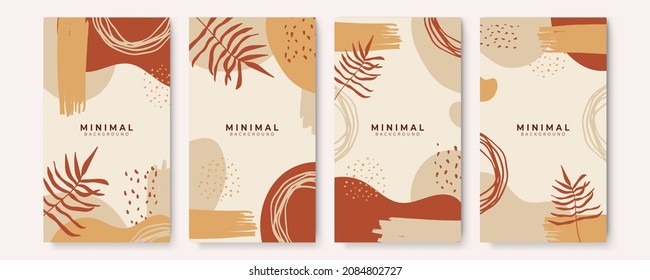Abstract minimalist pink brown tan earth tone pastel color background for story social media template with floral, liquid, blob, organic shapes, hand drawn texture, brush, wave. Vector illustration.