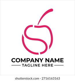 Abstractas y minimalista diseño de Plantilla de logotipo de fruta de cereza rosa con letra inicial S