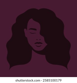 Abstract minimalist portrait of an African female. Beautiful African woman face with closed eyes silhouette. Vector illustration