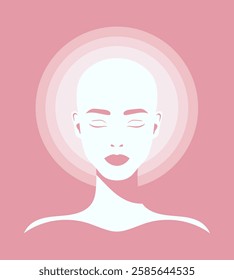 Abstract minimalist portrait of a bald female. Beautiful woman face with closed eyes silhouette. Vector illustration