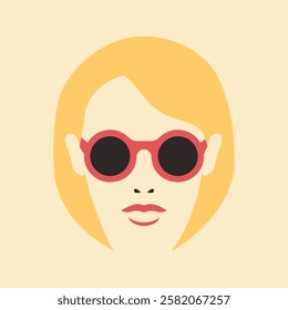 Abstract minimalist portrait of a female face in sunglasses. Haircut, lips, nose and glasses. Woman in glasses icon. Vector illustration