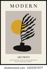 Abstract minimalist poster. Modern floral art branch pot, nature botanical decorative contemporary design. Vector print