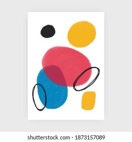 Abstract minimalist poster. Watercolor contemporary print, simple geometric shapes circles background. Vector artwork design