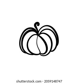 Abstract minimalist pumpkin line art logo, hand drawn autumn element. Vector illustration.