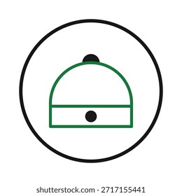 Una representación minimalista abstracta muestra un sombrero verde redondeado contenido dentro de un círculo negro audaz. Esta sencilla Imagen de estilo icónico ofrece un Diseño gráfico moderno apto para diversos usos. El