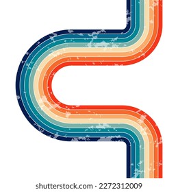 Abstract minimalist retro background with curve stripe elements. Graphic vector flat design style. 70s lines background.