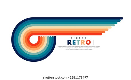 Resumen de fondo retro minimalista con elementos de rayas redondeadas. Líneas de fondo retro 70. Ilustración vectorial. Estilo de diseño plano vectorial gráfico.