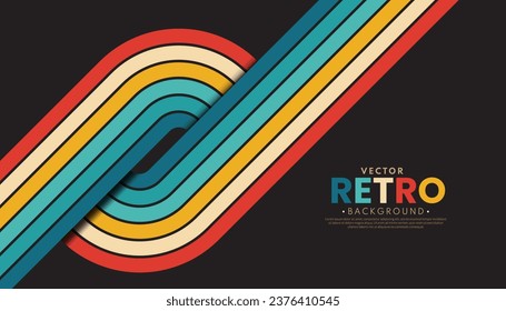 Abstract minimalist retro background with rounded stripe elements. Retro background lines 70s. Rainbow line wallpaper. Vector illustration.