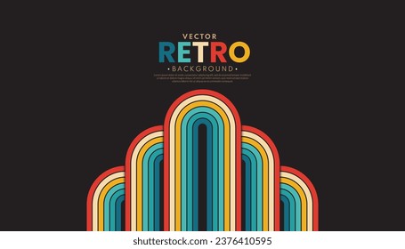 Resumen de fondo retro minimalista con elementos de rayas redondeadas. Líneas de fondo retro 70. Ilustración vectorial. Fondo de pantalla de la línea del arcoiris.