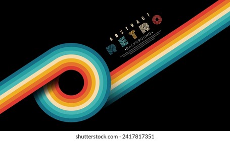 Abstract minimalist retro background with rounded stripe elements. Vintage 70s-style concept. Retro sunset art bundle. Vector illustration.