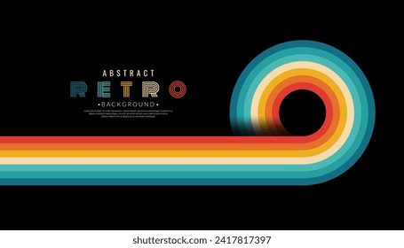 Abstract minimalist retro background with rounded stripe elements. Retro sunset art bundle. Vintage 70s-style concept. Vector illustration.