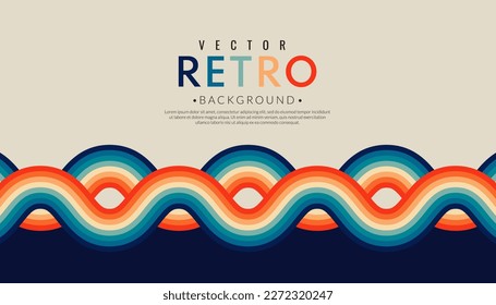 Abstract minimalist retro background with wave stripes elements. 70s lines background. Graphic vector flat design style.