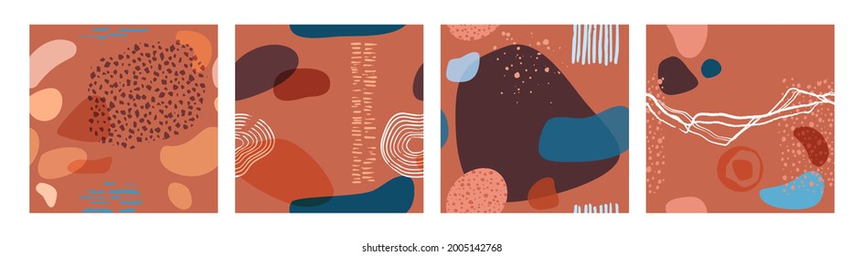 Abstract minimalist seamless pattern collection with trendy style overlay shapes, using for social media, stories template, decoration, package, fabrics, textile, cover design. Vector illustration. 