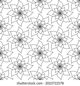 Abstract minimalist seamless pattern with hand drawn symmetrical mandala flower doodle Vector minimal monochrome black and white background with elegant line art flower