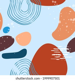 Abstract minimalist seamless pattern with trendy style overlay shapes, using for social media, stories template, decoration, package, fabrics, textile, cover design. Vector illustration. 