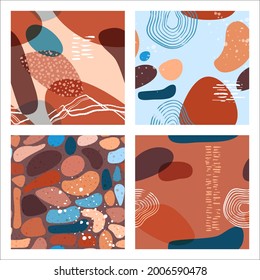 Abstract minimalist seamless pattern with trendy style overlay shapes, using for social media, stories template, decoration, package, fabrics, textile, cover design. Vector illustration. 