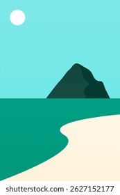 Abstract minimalist seascape illustration. Modern flat illustration for wall decor, cover, poster, flyer, summer travel agency advertising