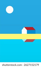 Abstract minimalist seascape illustration. Modern flat illustration for wall decor, cover, poster, flyer, summer travel agency advertising