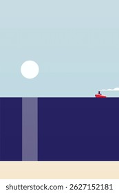 Abstract minimalist seascape illustration. Modern flat illustration for wall decor, cover, poster, flyer, summer travel agency advertising
