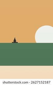 Abstract minimalist seascape illustration. Modern flat illustration for wall decor, cover, poster, flyer, summer travel agency advertising