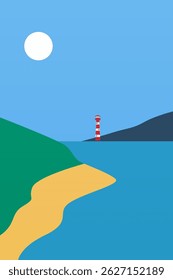 Abstract minimalist seascape illustration. Modern flat illustration for wall decor, cover, poster, flyer, summer travel agency advertising
