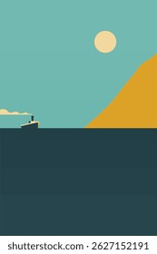 Abstract minimalist seascape illustration. Modern flat illustration for wall decor, cover, poster, flyer, summer travel agency advertising