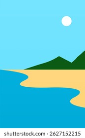 Abstract minimalist seascape illustration. Modern flat illustration for wall decor, cover, poster, flyer, summer travel agency advertising