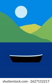Abstract minimalist seascape illustration. Modern flat illustration for wall decor, cover, poster, flyer, summer travel agency advertising