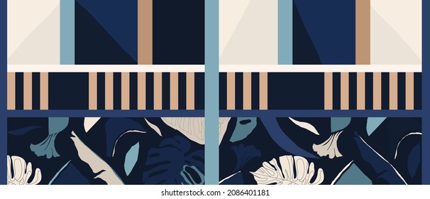 Abstract minimalist striped plant illustration print. Contemporary seamless pattern. Fashionable template for design.