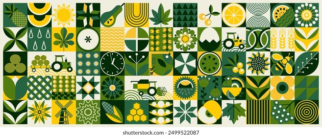 Abstract minimalist summer horizontal pattern, cover, postcard in green tones, modern typography. Summer vacation, travel, vacation, travel, illustration. Geometric mosaic promo ads design template