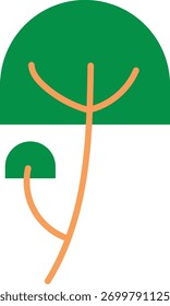 Abstract Minimalist Tree Vector Illustration Green Foliage Orange Stem Simple Geometric Nature Icon Modern Flat Design Symbol Black Background Reflection Eco Growth Concept