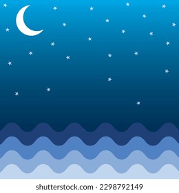 Abstract Minimalist Trendy Aesthetic night scene including sea stars and moon 
