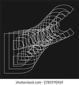 Abstract Minimalist Typography Illustration with Repeating Outline Letters B and C in Perspective on Black Background.