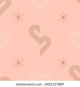 Abstract minimalist Valentine's Day pattern with geometric hearts. Modern seamless background for wedding card, invitation, wallpaper. Vector design