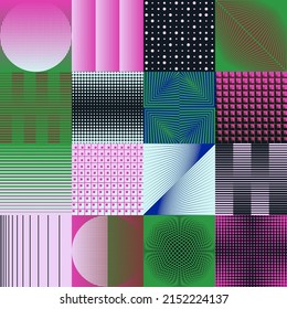 Abstract minimalist vector graphics with digital transition effect. Brutalist style futuristic pattern built with distorted geometric shapes, random forms, and black and white colors. 