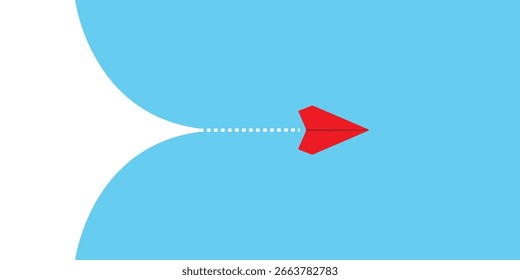 Abstractas Ilustración vectorial minimalista de avión de papel azul y rojo con Formas geométricas dinámicas: diseño moderno y elegante
