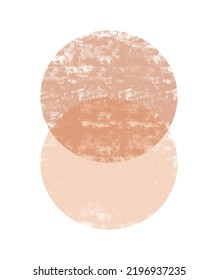 Abstract Minimalist Vector Illustration with Light Brown and Coral Grunge Circles on a White Background. Modern Geometric Print ideal for Poster, Card, Wall Art, Rooms' Decoration.