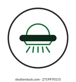 Una Ilustración vectorial abstracta y minimalista muestra un OVNI rodeado. Evocando temas del cosmos, lo desconocido y la exploración espacial, insinúa misterios más allá de nuestro mundo, invitando a una sensación de
