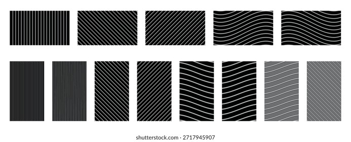  Coleção de padrões de linha de vetor minimalista abstrata com ondas e listras geométricas.