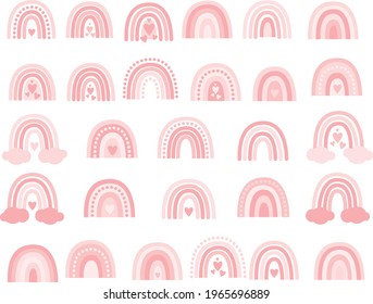Abstract minimalist vector pink rainbow vector illustration set