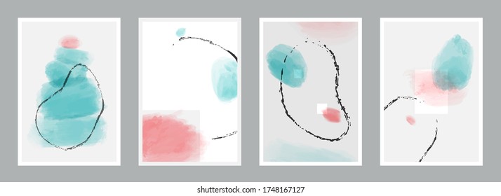 Resumen conjunto de afiches vectoriales minimalistas. Colección de fondo de ilustración pintado a mano para una decoración elegante.