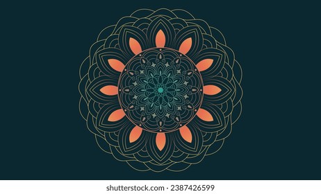 Abstract minimalist wave design flower Mandala in dark background.